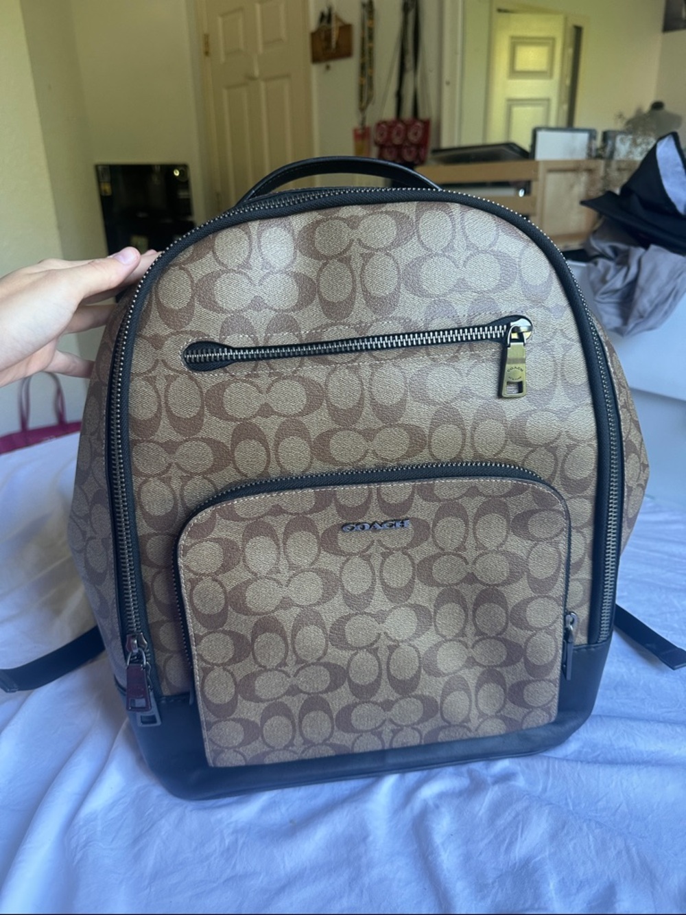Coach Monogram Canvas Backpack in Tan and Brown